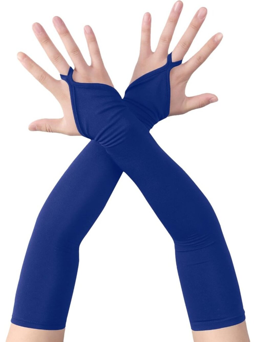 Women's Blue Fingerless Elbow-Length Opera Pageants Halloween Vintage Gloves